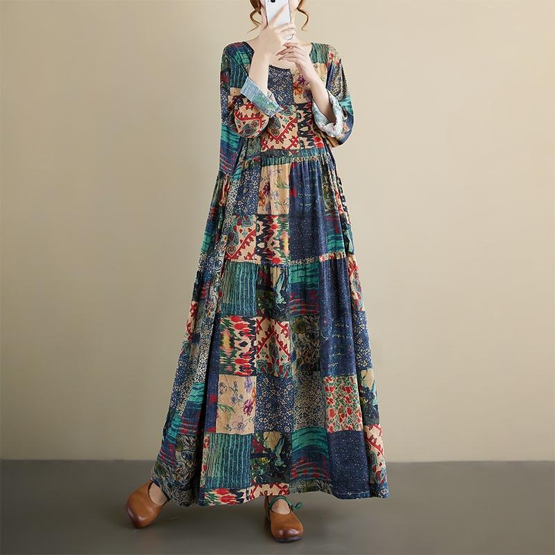Long Sleeve Plus Size Vintage Floral New In Dresses for Women Casual Loose Spring Summer Autumn Dress
