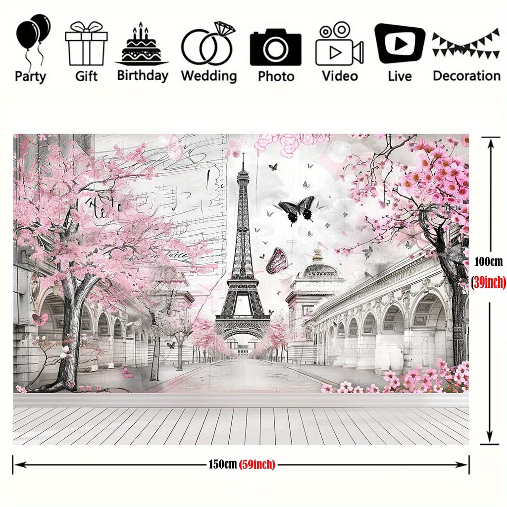 1pc Paris Eiffel Tower polyester background fabric French romantic retro party decoration photography background