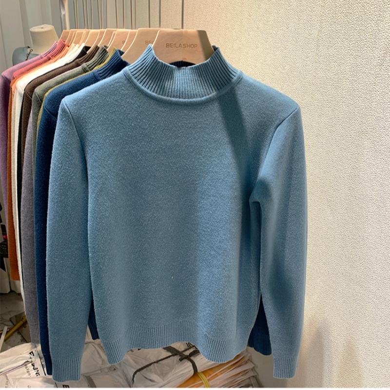 Half High Neck Velvet Pullover Sweater Women Autumn and Winter Thick Plush Warm Base Knitted Women Sweaters Vintage Slim Fit Casual Knit Jumpers 25271