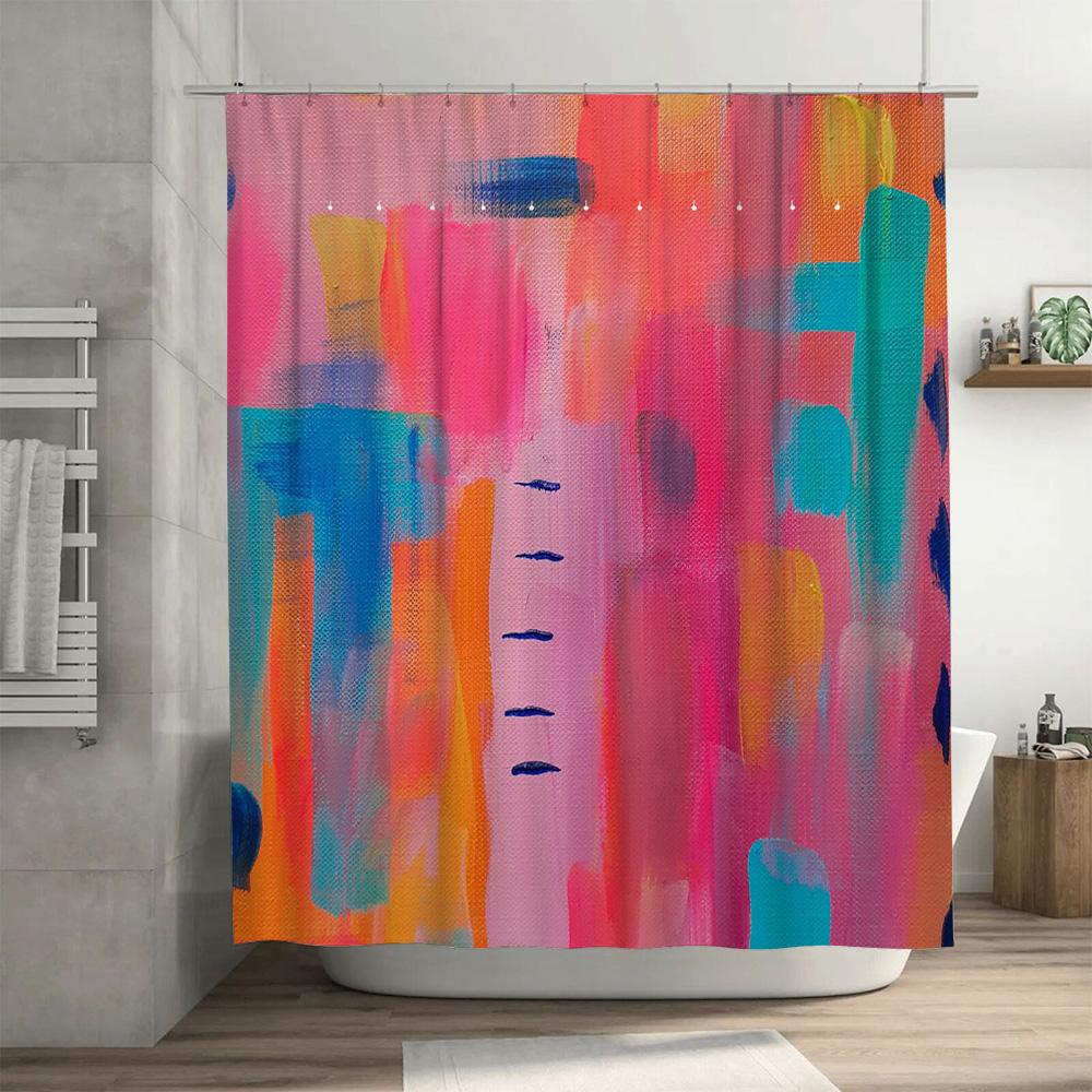Bright Colorful Shower Curtain Set Modern Design For Bathroom Decor Red, Pink, Blue, Orange, Yellow Colors Polyester Fabric With