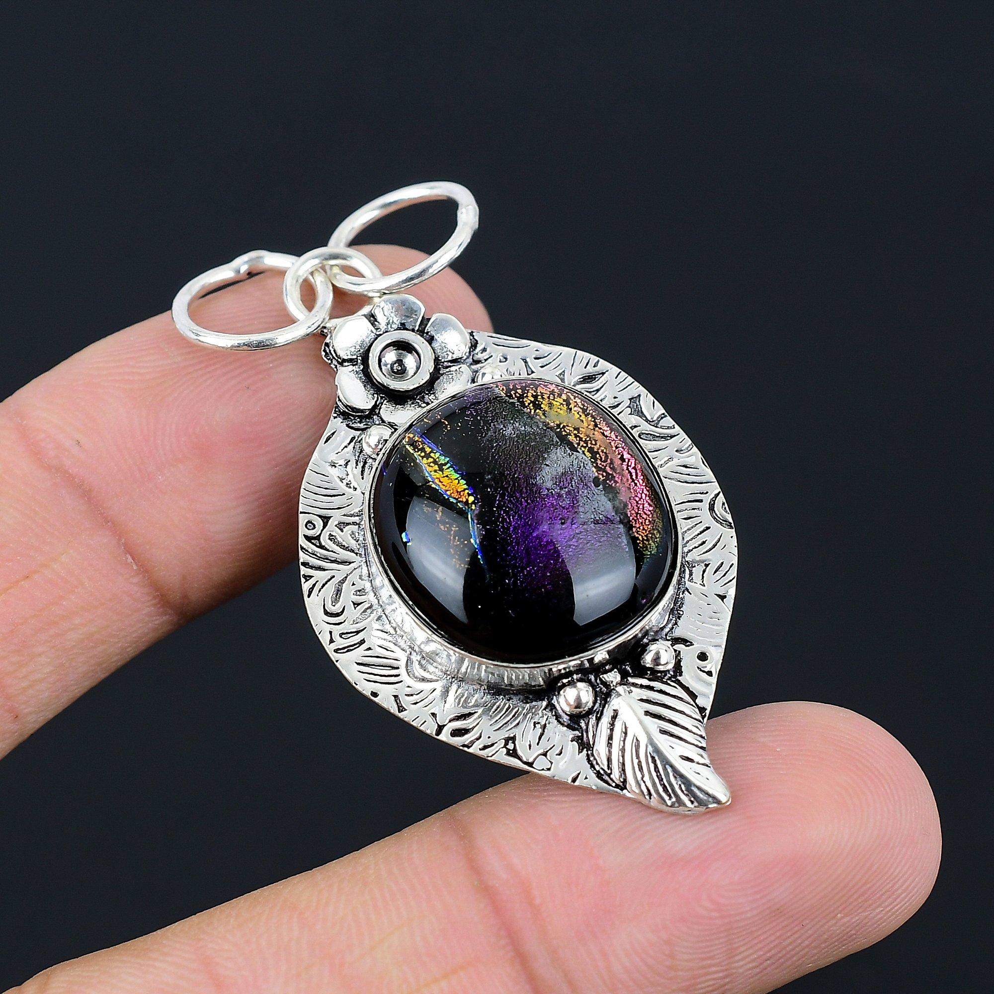 Daughters Day Deal Natural American Dichroic Glass 925 Silver Pendant Jewelry