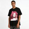 Cool Girl Pink Hair Red Eyes Girl Print Off Shoulder Top Edgy Subculture Streetwear Niche Design T-Shirt Pure cotton T-shirt