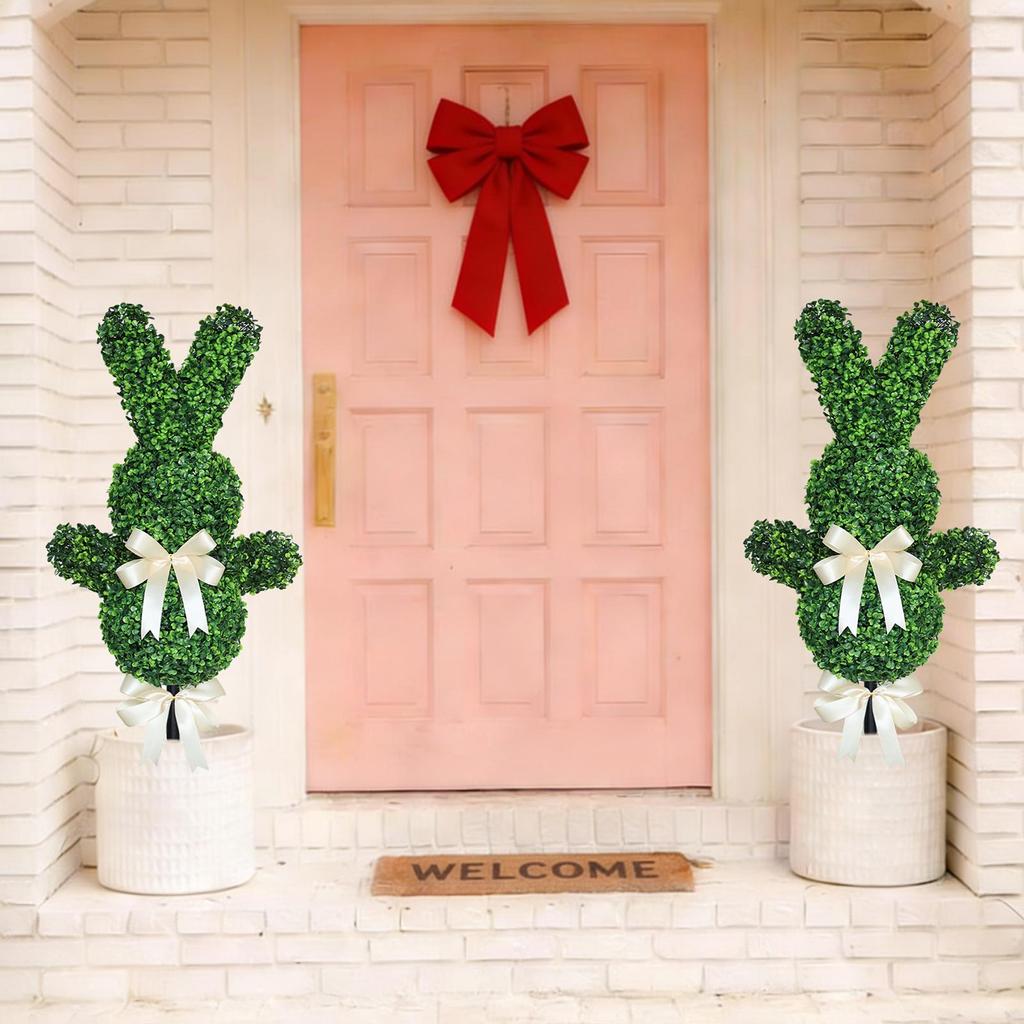 Bunny Topiary 35.4 Inches Easter Boxwood Plant Artificial Bunny Topiary with Ground Spike for Home Workplace Outdoor Porch