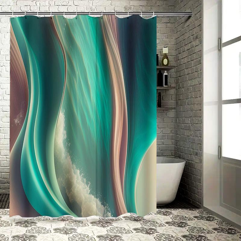 Eleganter grüner Wellen-Duschvorhang Badezimmerdeko Modernes Wasserfall-Design für Badezimmer 72 x 84 Zoll Wasserdichter Stoff mit Hakenringen