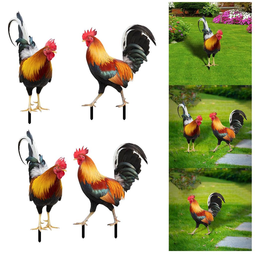 Garden Stakes Rooster Animal Statue Yard Sign Decorative Sculpture Lifelike Figures Hen Garden Ornaments for Backyard Outdoor