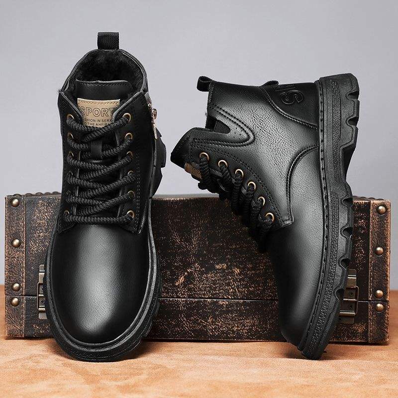 Winter snow boots men's velvet thickened versatile trend warm casual Martin boots cotton shoes brown youth high-top shoes