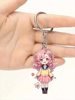1 Pink Girl Acrylic Backpack Keychain - a Cute Accessory Suitable for Backpack Car Keychains Circular Buckle Is Easy To Install