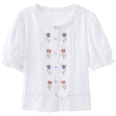 Betu Women's Girly Pure Cotton Short Sleeve Blouse