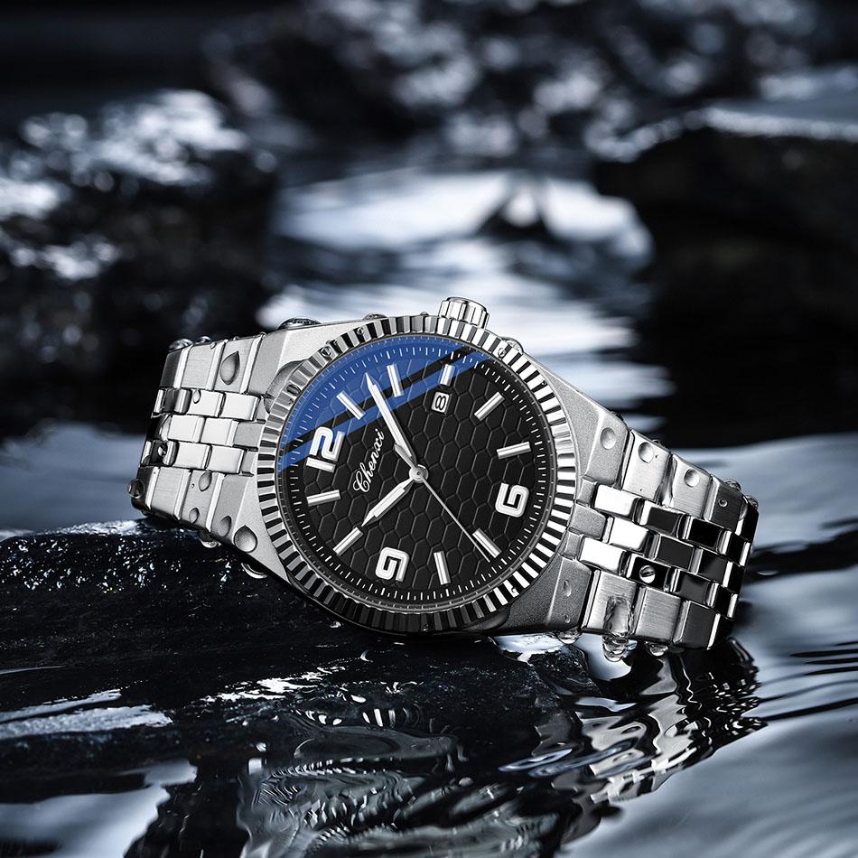 Original CHENXI Watch Fashion Elegant Silver Steel Strip Calendar Quartz Wristwatch Luminous Waterproof Men's Watches