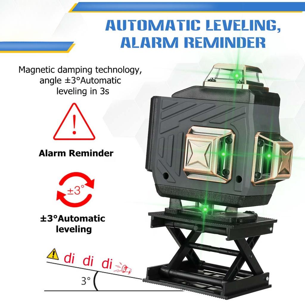 New 6000mAh 16/12/8 line Laser Level 360°Rotary Indoor Outdoor Horizontal Vertical Cross Auto Measuring 4D Adjustable Green Light Self-Leveling