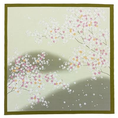 Uno Chiyo Furoshiki Grande Sakura Flor 90cm Algodão Grande Sanbi Feito no Japão (Design de Cereja), Largo, Shantung, Verde, Furoshiki, (Louvar),