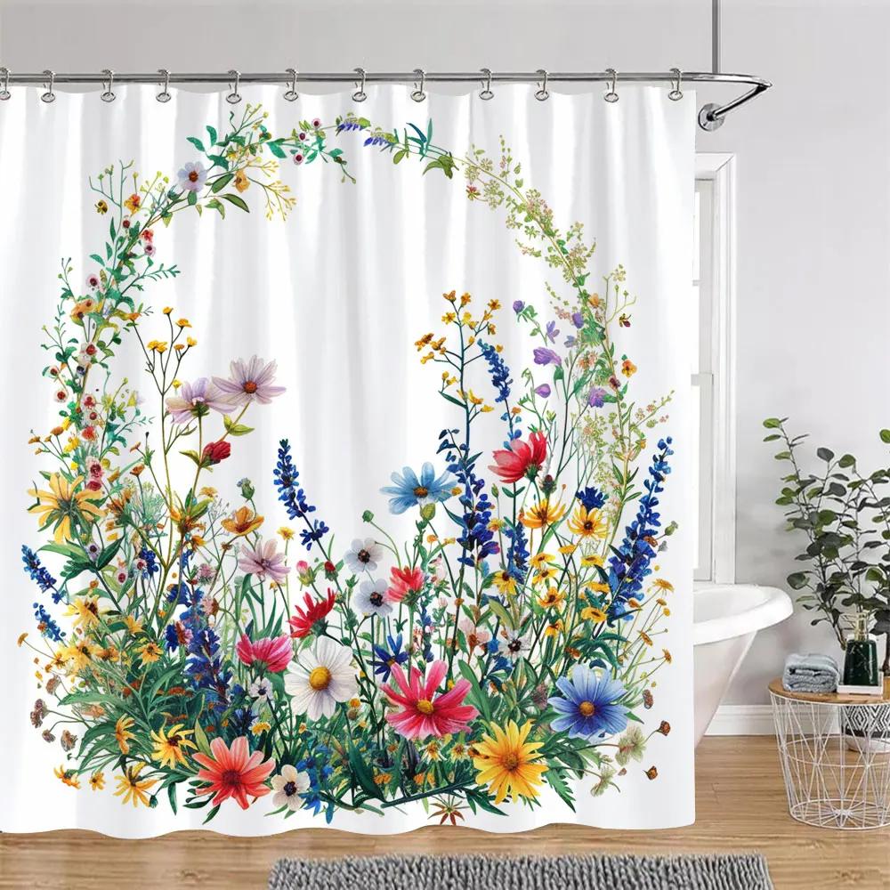 Beautiful Botanical Floral Shower Curtain Watercolour Painting Art Creative Vintage Style Polyester Bath Curtains Bathroom Decor