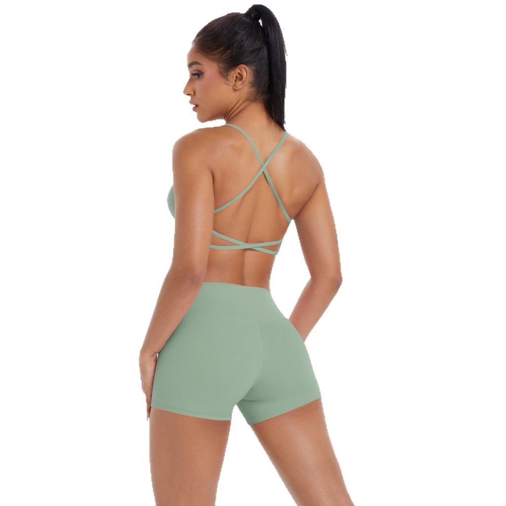 Neues Outdoor-Freizeit-Sport-Yoga-Anzug-Set, von Wolken inspiriert, schnelltrocknende, enge Shorts mit gekreuztem Rücken und Hüfthebung, zweiteiliges Fitness-Set für Damen