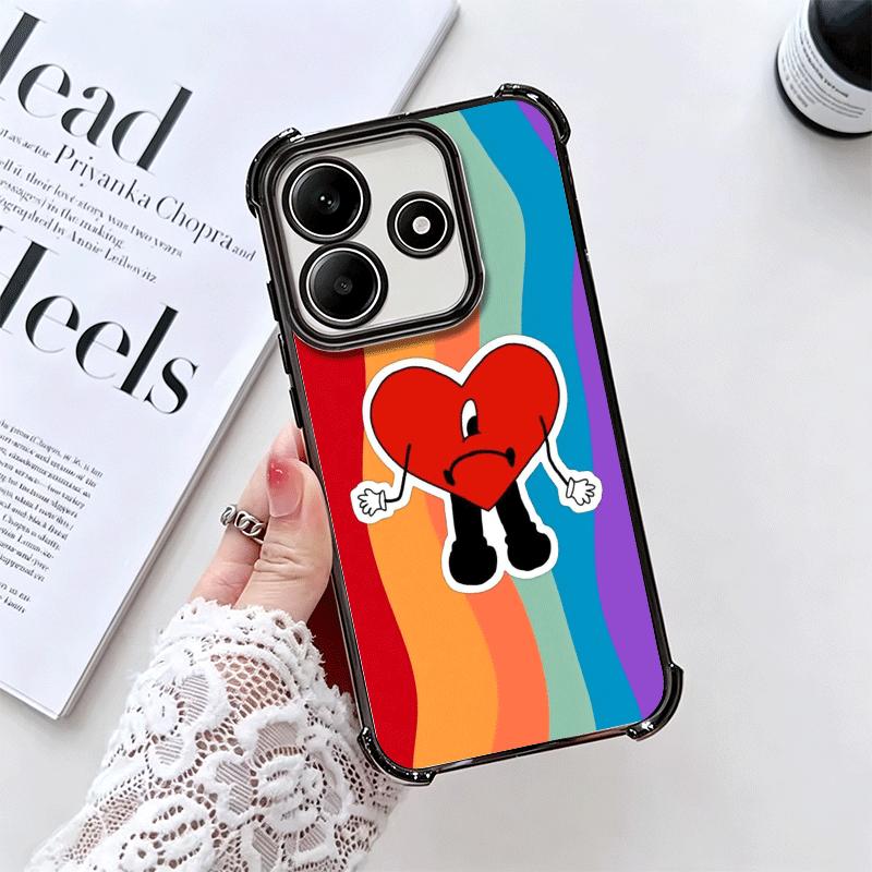 Bad Bunny Heart Plating Phone Case For Xiaomi Redmi Note 14 15 Pro Plus 13 12 11 11S 11T 10 9S 9 5G Anti-Fall Airabag Cover