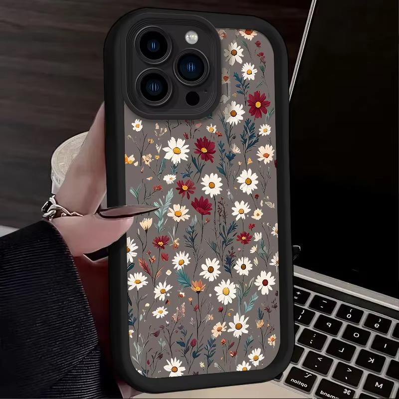 Retro Style Flower Pattern Phone Case For iPhone 16e 16 Pro Max 15 14 Plus 13 12 Mini 11 Pro Shockproof Silicone Soft Back Cover