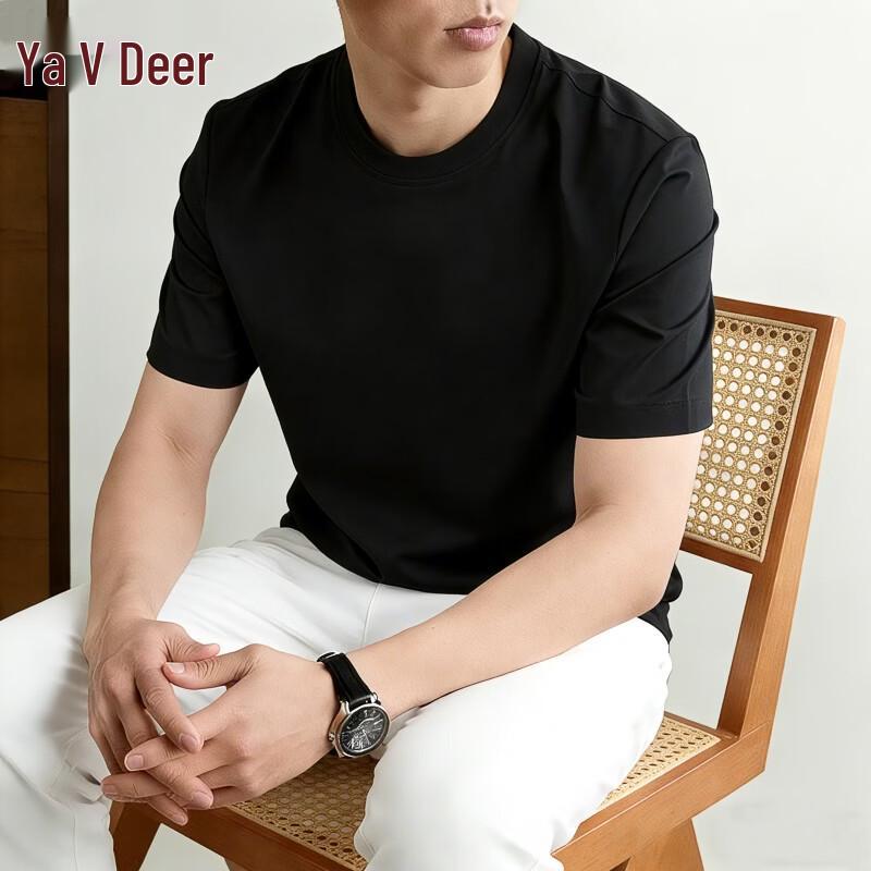Yalu Men's Solid Color Mercerized Cotton Short Sleeve T-Shirt