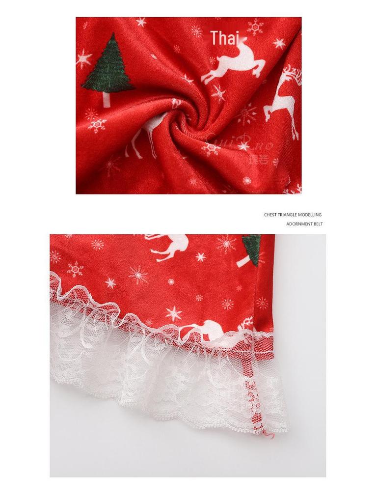 Samt-Print Übergröße Weihnachts-Dessous Camisole Nachthemd Set