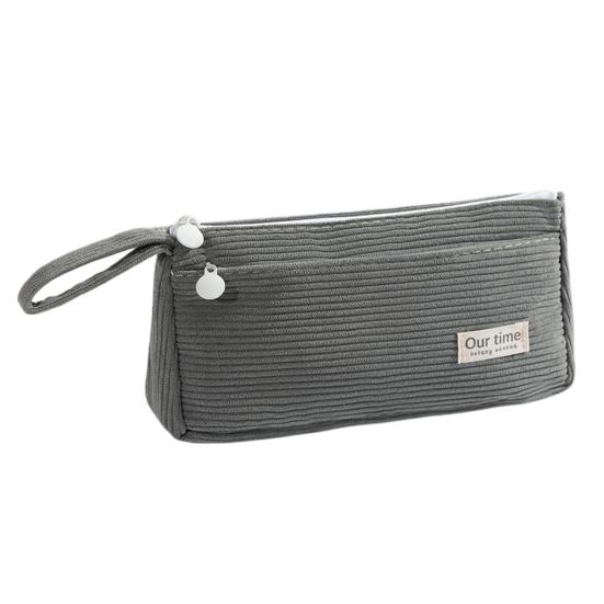 

Corduroy Pencil Case Large Capacity Double-Layer Pencil Pouch for Middle School Office Cosmetic Bag Multi-Purpose Stationery Organizer for Pens Makeup серый