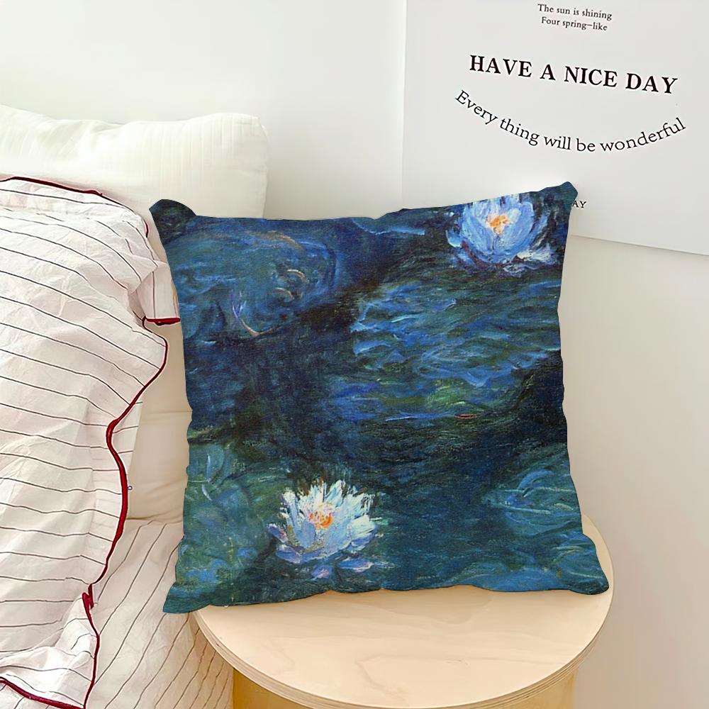 Water Lilies Claude Monet Fine Art Pillow Case Sofa Living Room Bedroom Headboard Backrest Cushion Square Cushion Nap Time