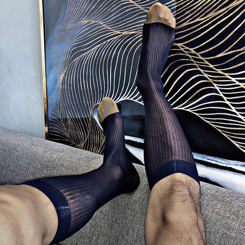Mens Translucent Tube Socks Classic Breathable Ultra Thin Exotic Sock Male Business Formal Business Dress Stockings Sheer