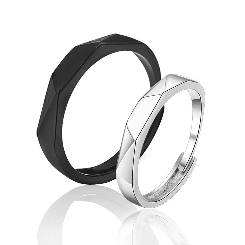 Schwarz-Weiß-Rhombus Glänzend Partnerring Einfach Offen Verstellbare Ringe Schmuck Für Freund Freundin Valentinstagsgeschenk