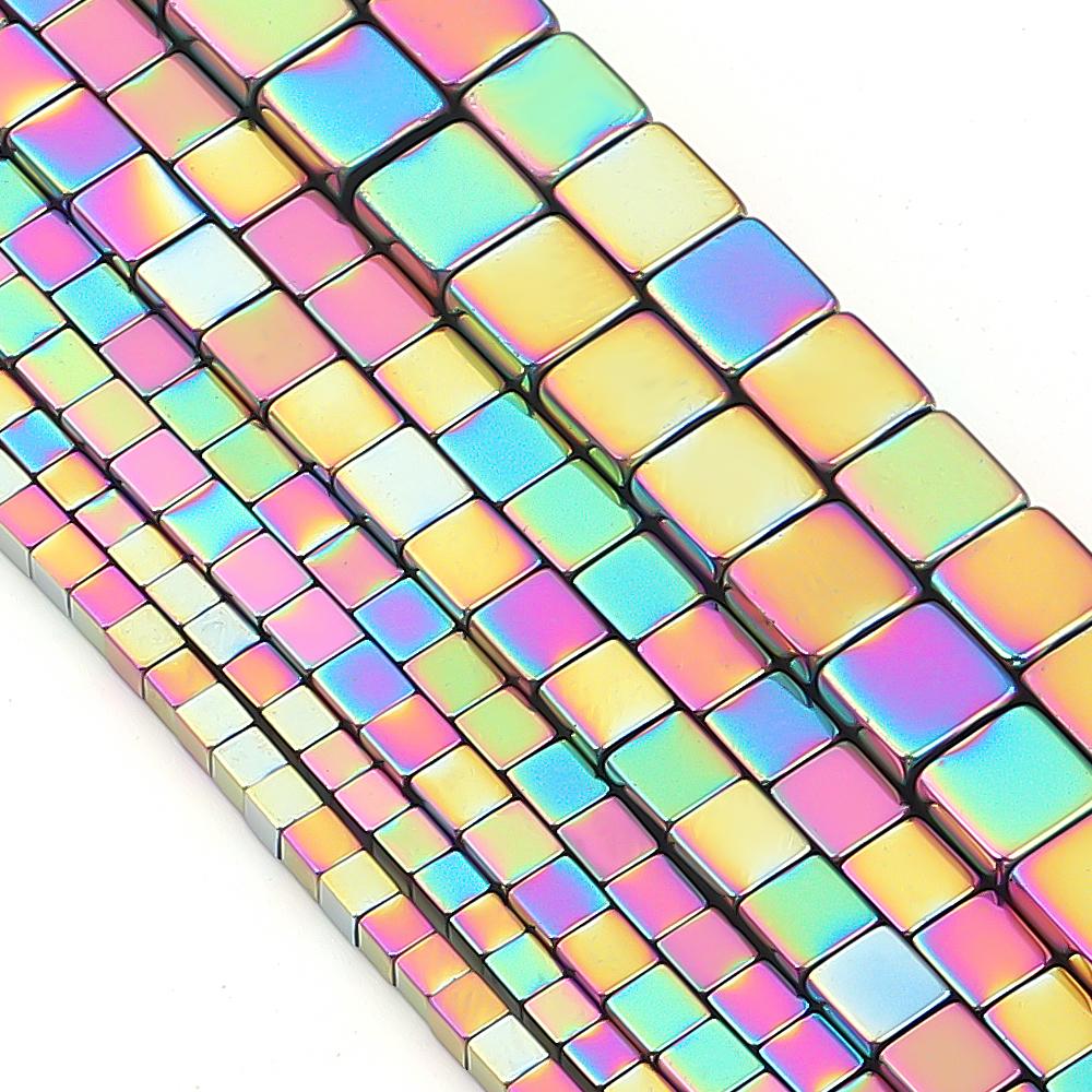 1 Strang 2/3/4/6mm Naturstein Hämatit Perlen Bunt Quadratisch Lose Abstandhalter Würfelperlen Für DIY Schmuckherstellung Armband Halskette