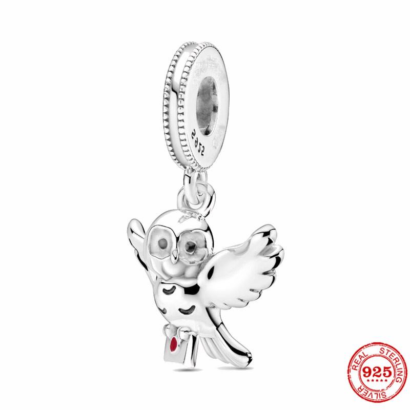 Klassische funkelnde weise Eule, Abschluss-Charm-Perle, passend für originale Armbänder, Anhänger, DIY-Schmuck, S925 versilbert gray