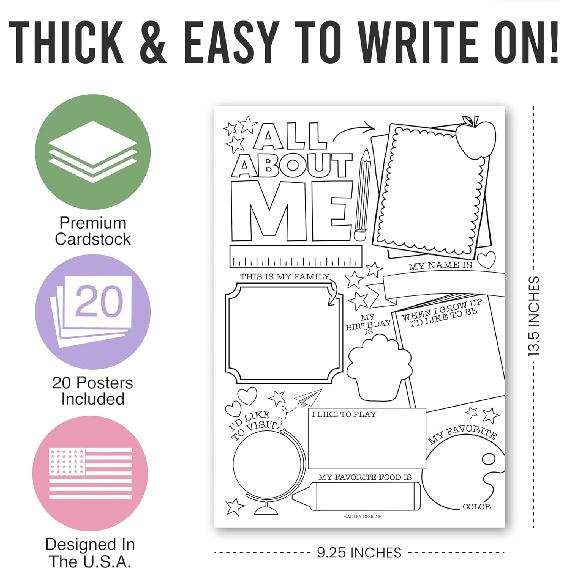 Hadley Designs All About Me Posters Elementary - 20 Star of The Week Poster, All About Me Posters Preschool & Kindergarten, Star Student Poster,