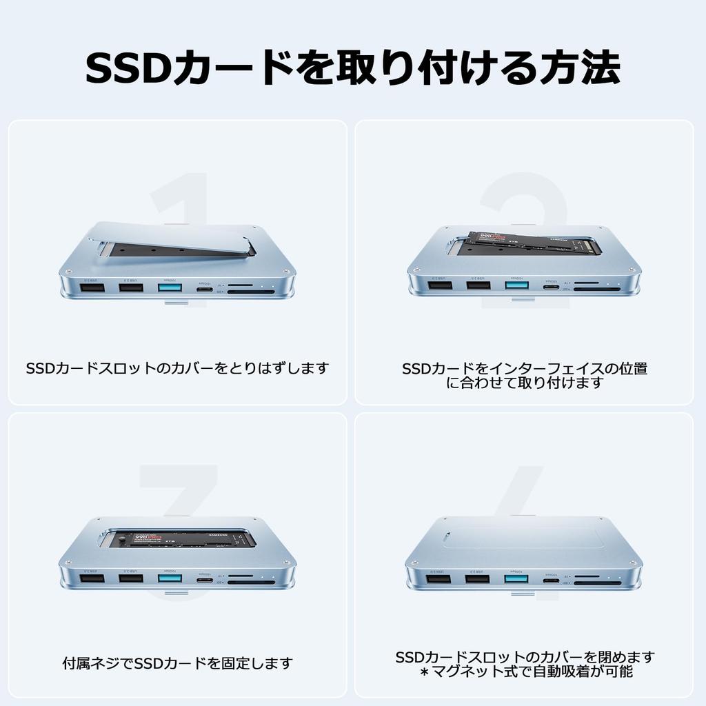 PULWTOP 7-in-1 USB-C-Hub für iMac mit NVMe-SSD-Steckplatz Nicht iMac-Zubehör Hakenart USB-C-Hub 1 x 1 x 2 x 1 x Kartenleser für iMac Studio Display Blau