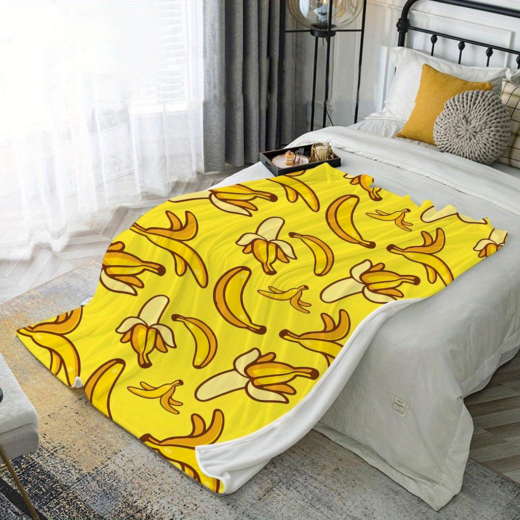 Individuelle Bananenmuster-Decke Gelber Frucht-Print-Design Personalisierter Name Fleece-Überwurf Ganzjahres-Weich Warm Bettwäsche Heimdekoration