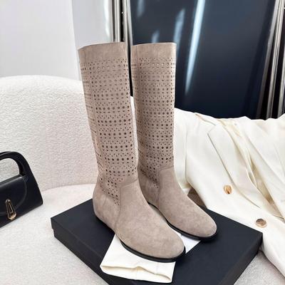 Rindssuede um 5 cm erhöhte Maillard Hohlsohlenstiefel Damen Herbst neu retro aber Knie Ritterstiefel
