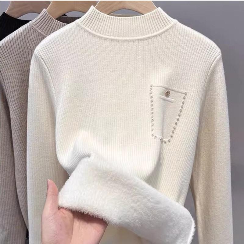 

Женский флисовый свитер с полувысоким воротником и плюшевой подкладкой, утолщенный для тепла - Коллекция Осень/Зима 2025 L