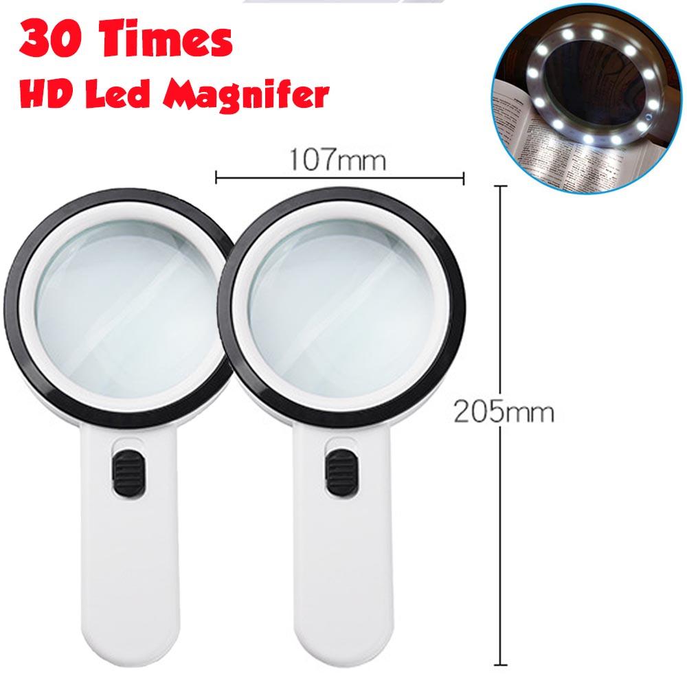 30X Handheld Magnifier 12 LED Illuminated Magnifying Glass with Light for Seniors Reading Inspection Coins Jewelry Watch Repair