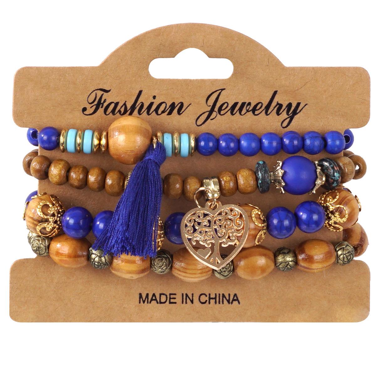 

Bohemian Multi-Layer Elastic Bracelet with Openwork Heart Pendant