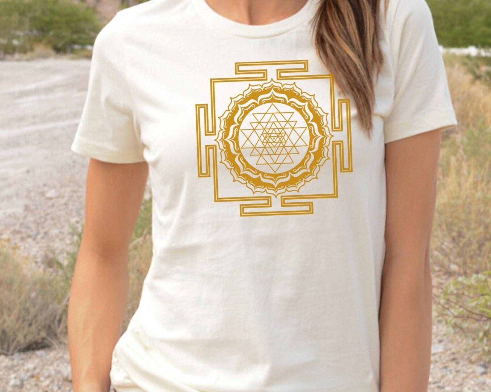 Golden Sri Yantra Tee Shirt, Sacred Geometry Mandala T shirt, Shri Chakra Shirt, Hinduism Shirt, Religious Shirt, Shiva Shakti T shirt Gift M
