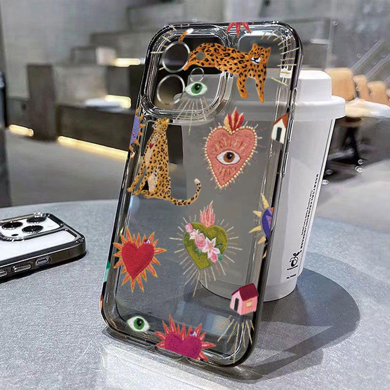 

Leopard Eyes Flower Soft Silicone Phone Case For iPhone 16 Pro Max 15 14 13 12 11 XS X XR 7 8 16 Plus SE 2022 Transparent Cover iPhone 13 Mini