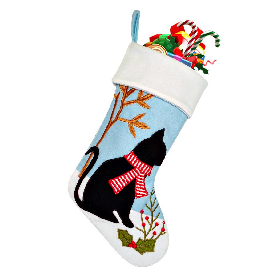 Christmas 2025 Cartoon Cat & Dog Embroidered Stockings Gift Bags