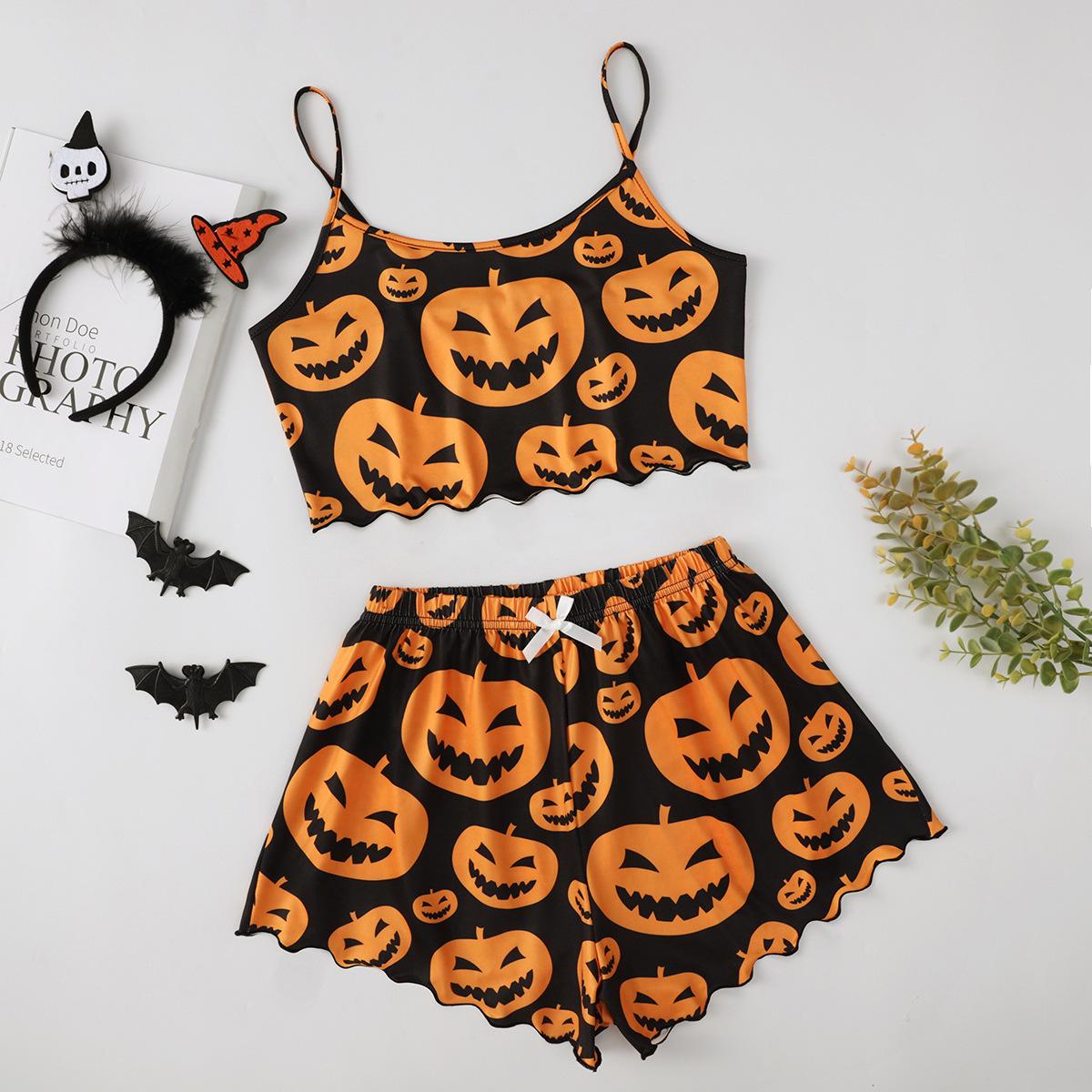 

Women s Christmas Sleeveless Pumpkin Print Camisole Pajama Set Small