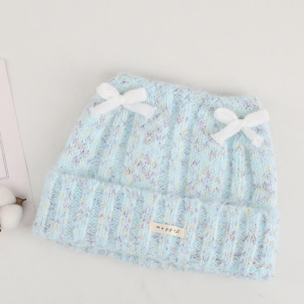 Melange Yarn Double Lace Bows Beanie Cuffed Design Warm Winter Beanie Daily Fashion