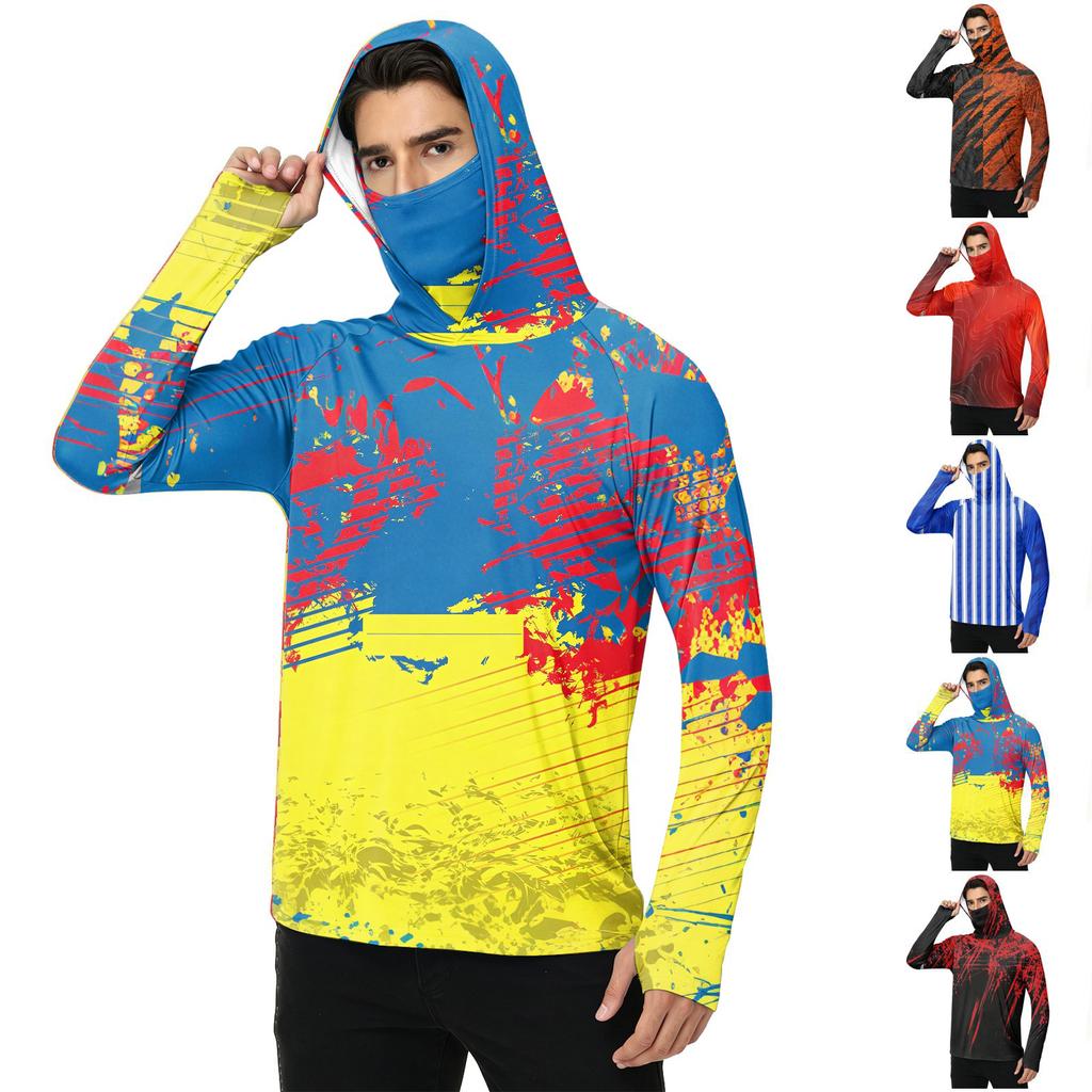 Men's Casual Outdoor Hooded Long Sleeve Sun Protection Shirt Lightweight Breathable Quick Dry Activewear Top for Sports Hiking