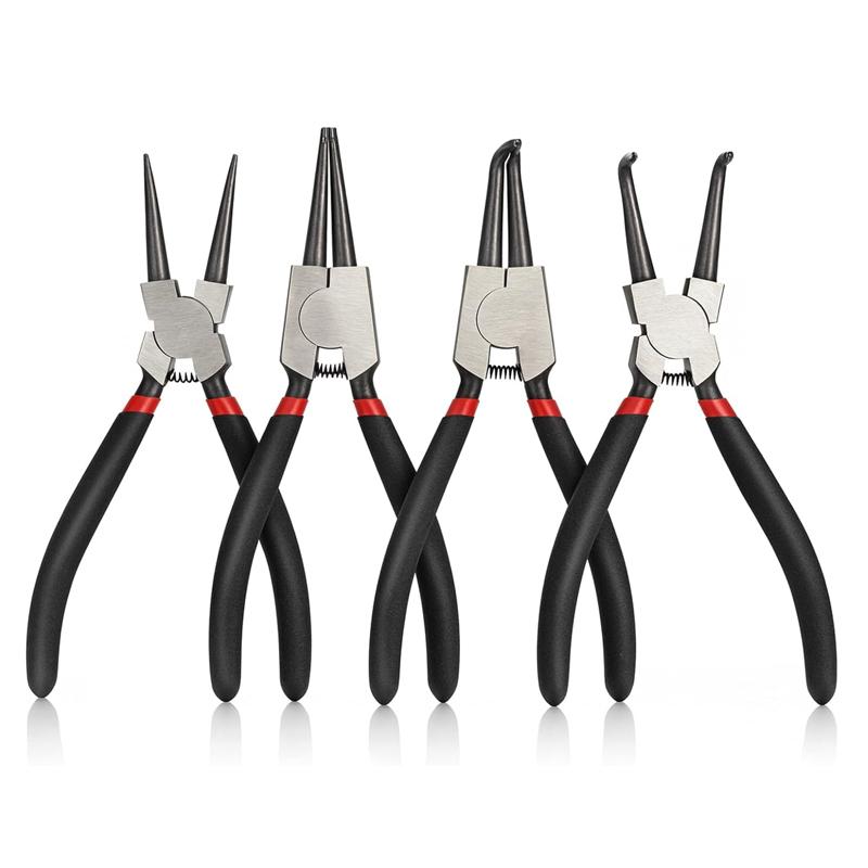 4pcs 7 Snap Ring Pliers Set Internal & External Circlip Plier With Straight/Bent Jaw C Clip Plier For Automotive Tool Mechanics