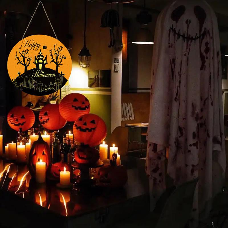 Round Wooden Halloween Hanging Sign Decorations for Home