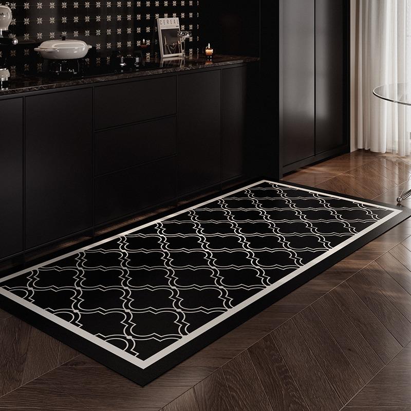 Kitchen Floor Mat Waterproof Non-slip Wash-free Carpet PVC Leather Strip Rugs American Black and White Home Decoration Foot Mats