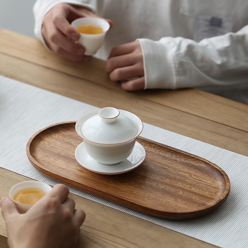 Wooden Leaf-Shaped Snack and Tea Tray