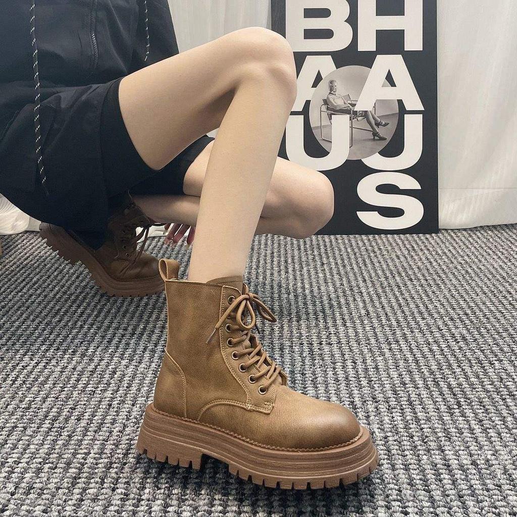 Real Soft Leather Martin Boots for Women 2025 Autumn and Winter New Korean Version of Versatile Velvet Locomotive Boots Non-slip Thick-soled Short Boo