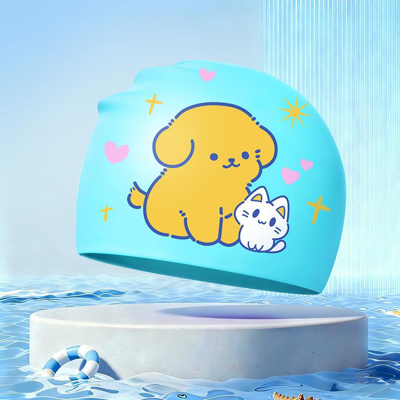 New Children's Cartoon Swimming Cap Cute Dolphin Waterproof Ear Protection Swimming Caps Kids Hot Spring Swimming Equipment