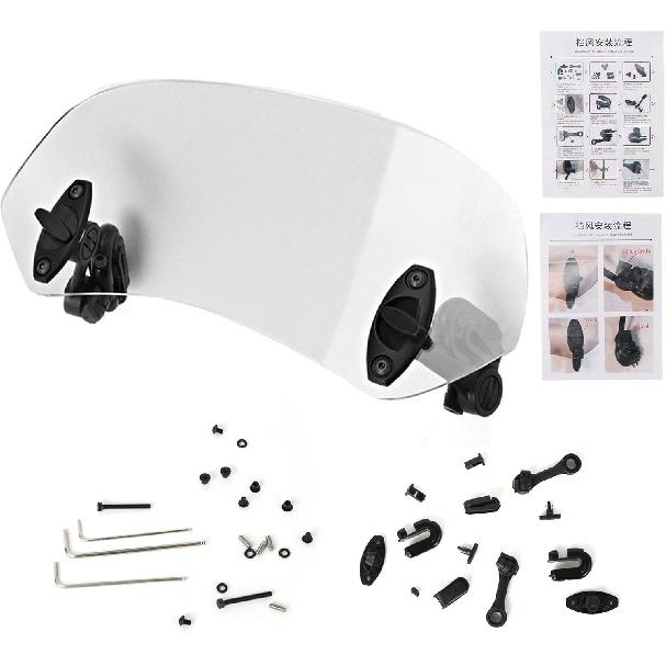 Motorcycle Windscreen Deflector, Adjustable Clip-On Transparent ABS Windshield Spoiler with Tool-Free Installation for Reduced Wind Noise & Enhanced