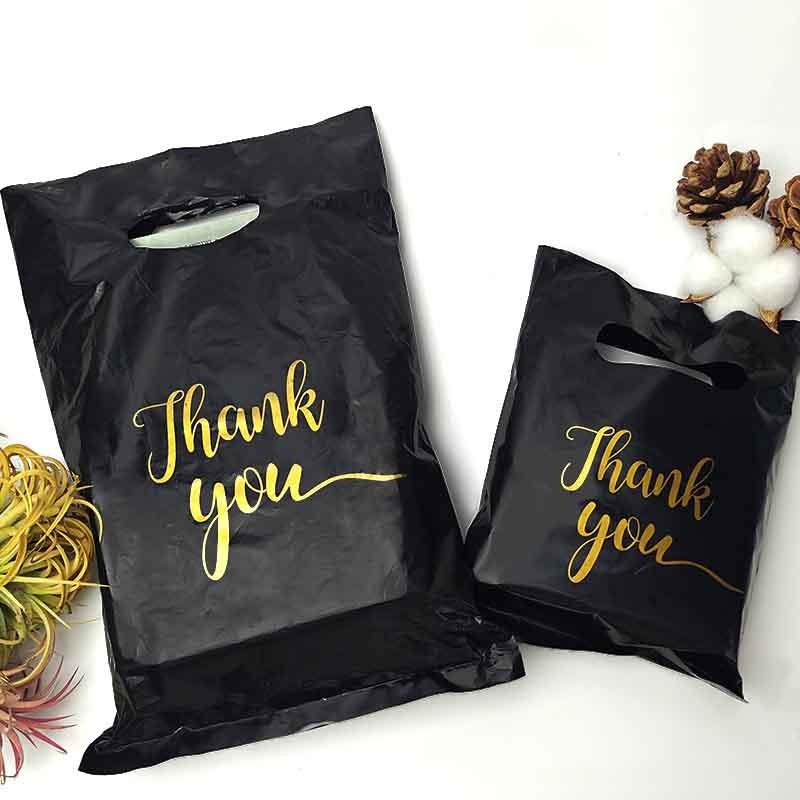 10/20/50/100 Stück Schwarze Geschenktasche Dankeschön Golddruck Party Jubiläum Weihnachten Muttertag Vatertag Einkaufs-Geschenktasche