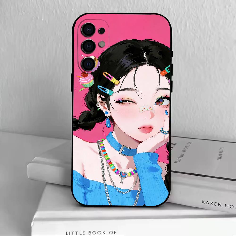 Cute Girl  Phone Case For Samsung S25,S24,S21,S22,S23,S30,Ultra,S20,Plus,Fe,Soft Silicone Black Cover