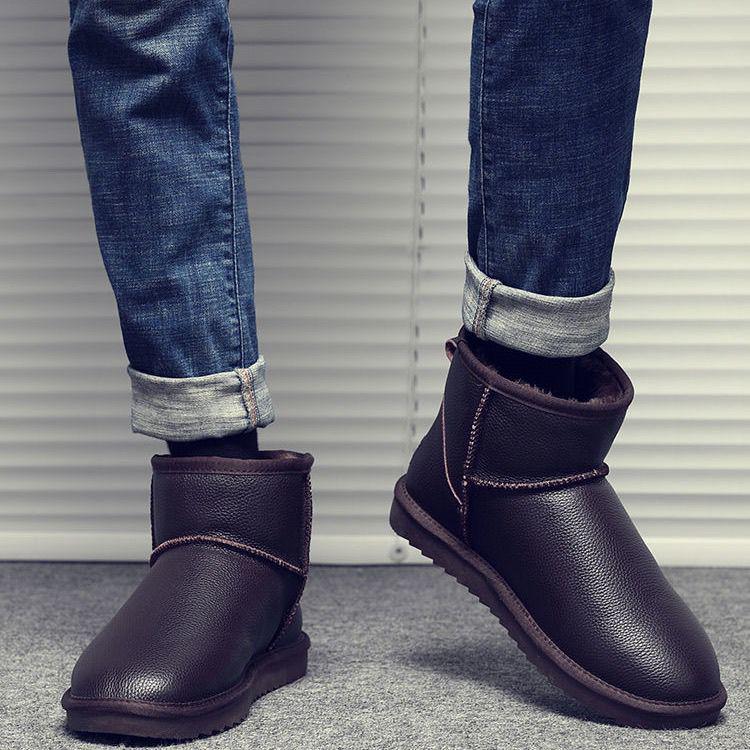 Men’s Winter Waterproof PU Leather Snow Boots with Velvet Lining, Non-Slip, Large Size